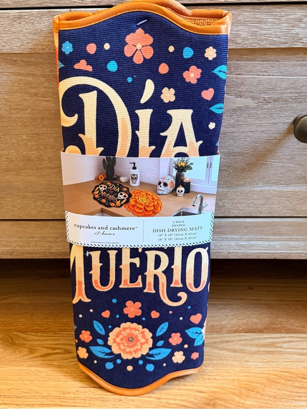Día de Muertos Floral Dish Drying Mat - Black & Orange